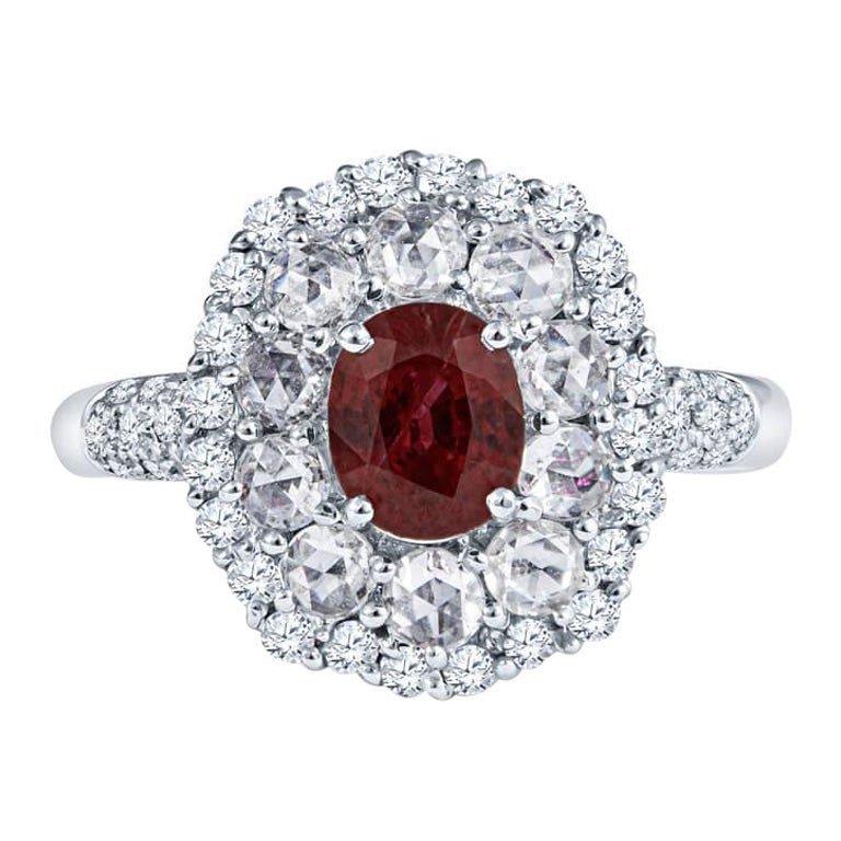 Elegant 1.21 Carat Ruby and Diamond Ring in 18KT White Gold For Sale