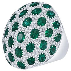 12.21 Carat Emerald and Diamond Dome Cocktail Ring in 18KT White Gold