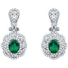 2.52 Carat Emerald and Diamond Drop Earrings in 18KT White Gold