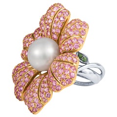 3.0 Carat Pink Sapphire and Pearl Flower Ring