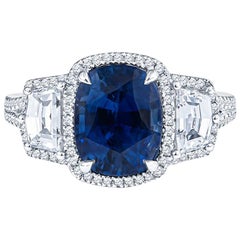 18KT White Gold 4.0 Carat Sapphire and Diamond Three-Stone Ring