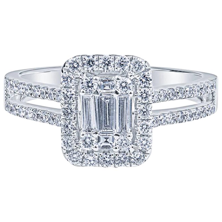 Illusion Style Diamond Double Shank Engagement Ring For Sale at 1stDibs