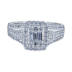 1.23 Carat Round and Baguette Diamond Illusion Engagement Ring