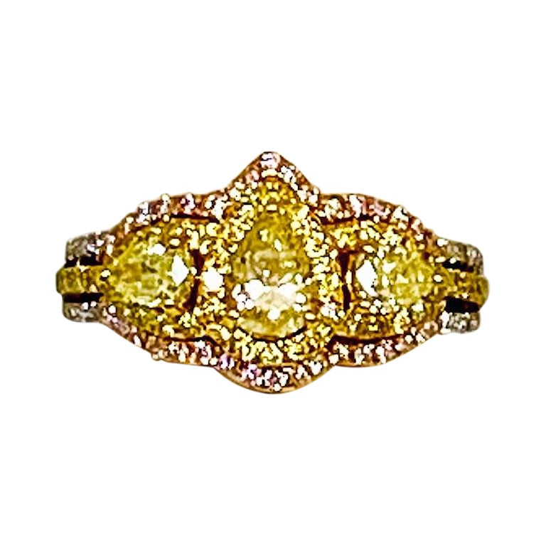 1.29 Carat Fancy Yellow Diamond and Pink Diamond Ring For Sale