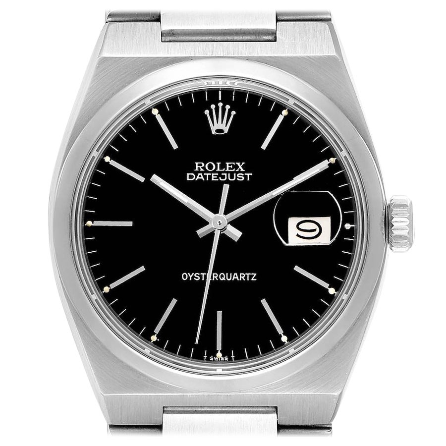 Rolex Oysterquartz Datejust Black Dial Vintage Steel Mens Watch 17000
