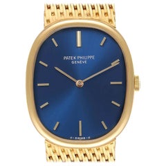 Patek Philippe Golden Ellipse 18k Yellow Gold Blue Dial Ladies Watch 3548