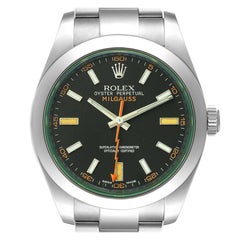 Rolex Milgauss Black Dial Green Crystal Steel Mens Watch 116400GV