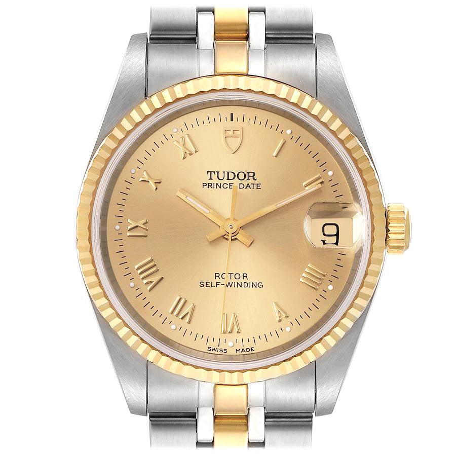 Tudor Prince Date Steel Yellow Gold Champagne Dial Mens Watch 72033 Unworn