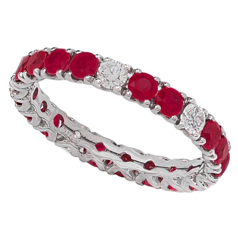 For Sale:  1.70ct Ruby and Diamond Burnished Gold Eternity Band