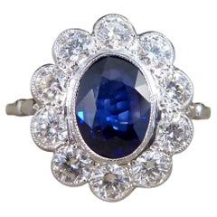 2.07ct Sapphire and 0.95ct Total Diamond Cluster Ring in Platinum