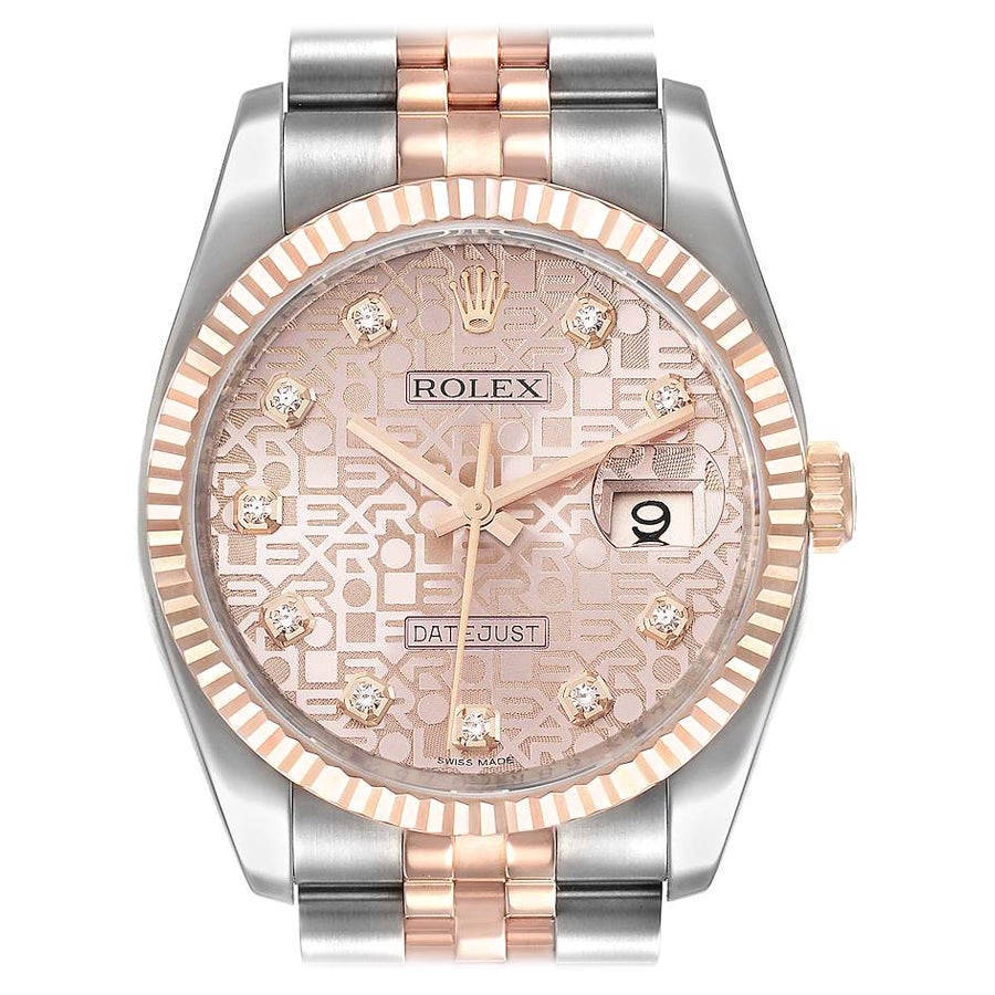 Rolex Datejust Dial Steel Rose Gold Diamond Unisex Watch 116231 Box Card For Sale