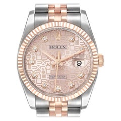 Rolex Datejust Dial Steel Rose Gold Diamond Unisex Watch 116231 Box Card