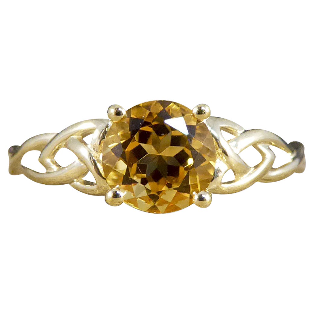 Contemporary Citrine Single Stone Ring with Detailed Shoulders 9ct Yellow Gold