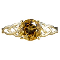 Contemporary Citrine Single Stone Ring with Detailed Shoulders 9ct Yellow Gold