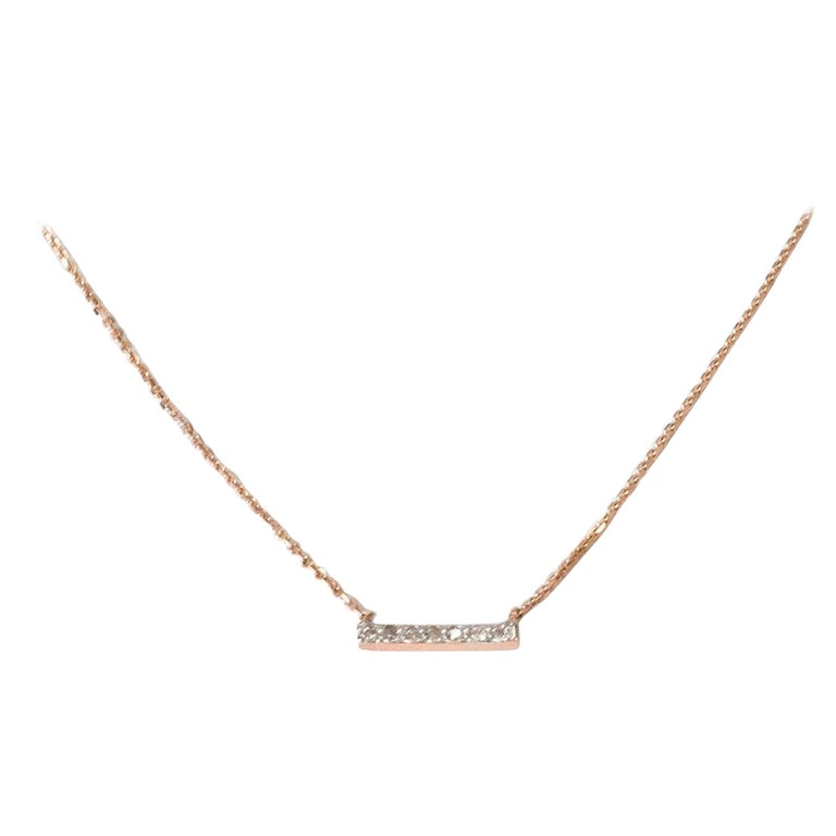 Vertical Bar Pave Necklace Original Diamond Dainty Bar Pendant 14k Real Gold Round and Baguette Diamond Gemstone Elegant For Women