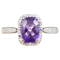 Amethyst and Diamond Illusion Halo Cluster Ring in White Gold