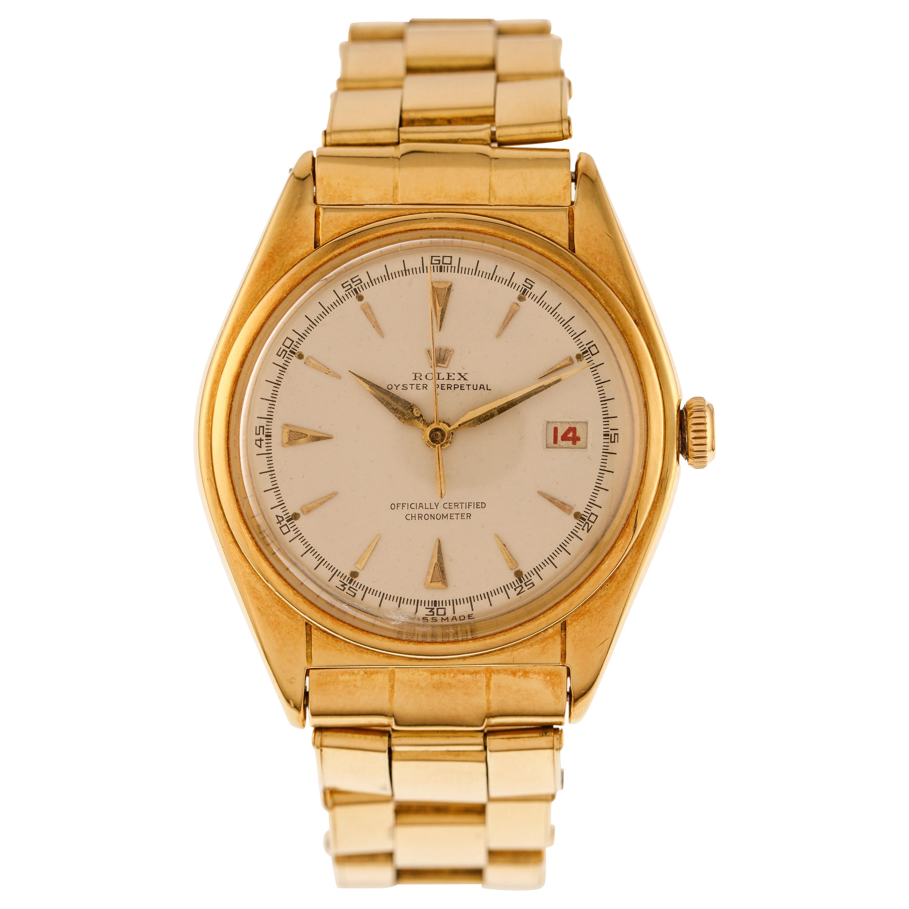 Rolex Watch Oyster Perpetual Date Just Bubbleback Ref. 5030 in 18kt Yellow Gold For Sale