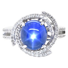 6.97 Carat Natural Star Sapphire and Diamond Cocktail Ring Set in Platinum