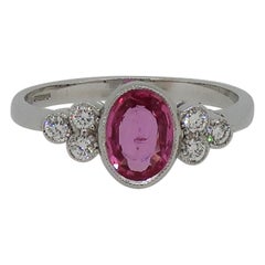 18 Karat Oval Pink Sapphire and Diamond Ring Yellow & White Gold