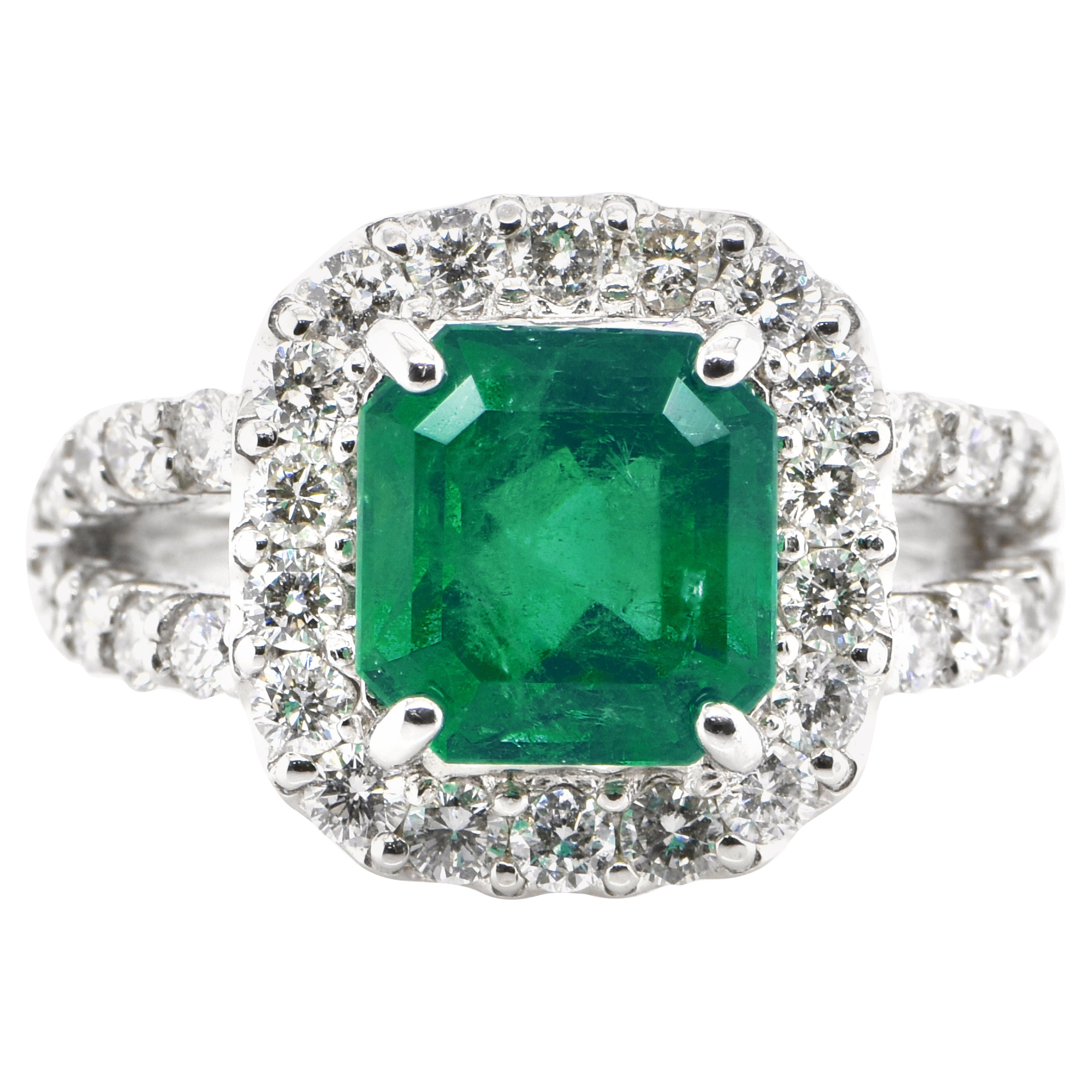 2.90 Carat Emerald and 2.38 Carat Diamond Cluster Ring at 1stDibs