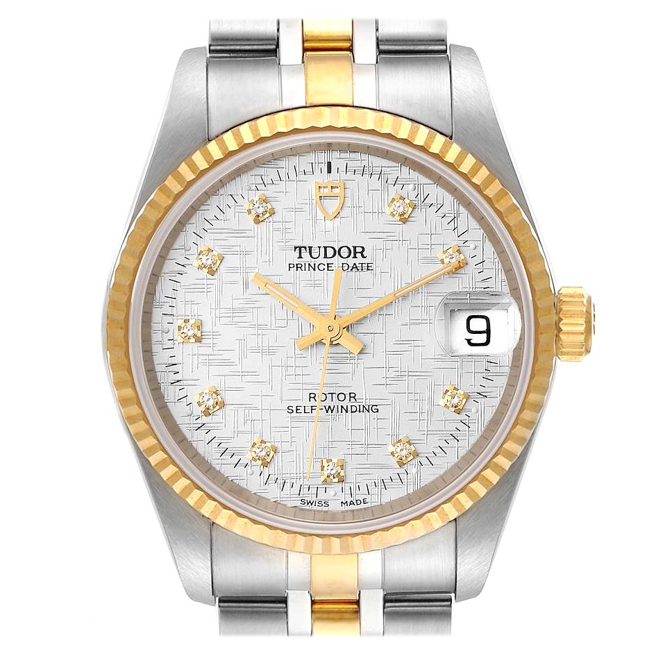 Tudor Prince Date Steel Yellow Gold Diamond Mens Watch 72033 Unworn For Sale