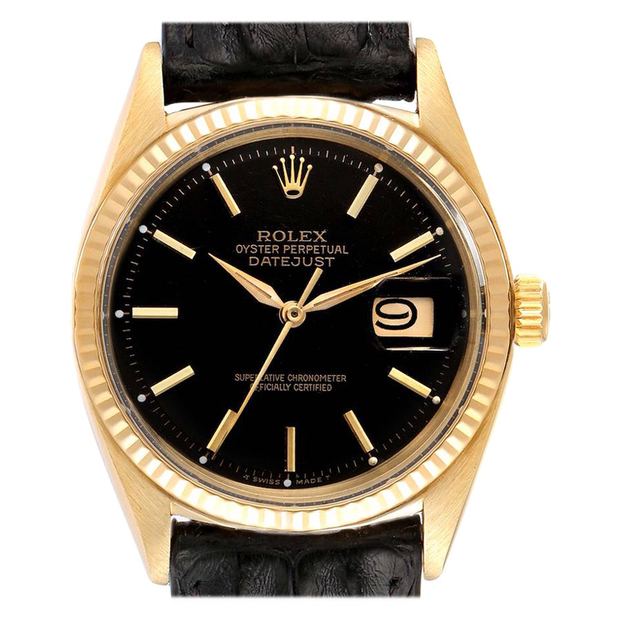 Rolex President Datejust 18k Yellow Gold Black Dial Vintage Mens Watch 1601