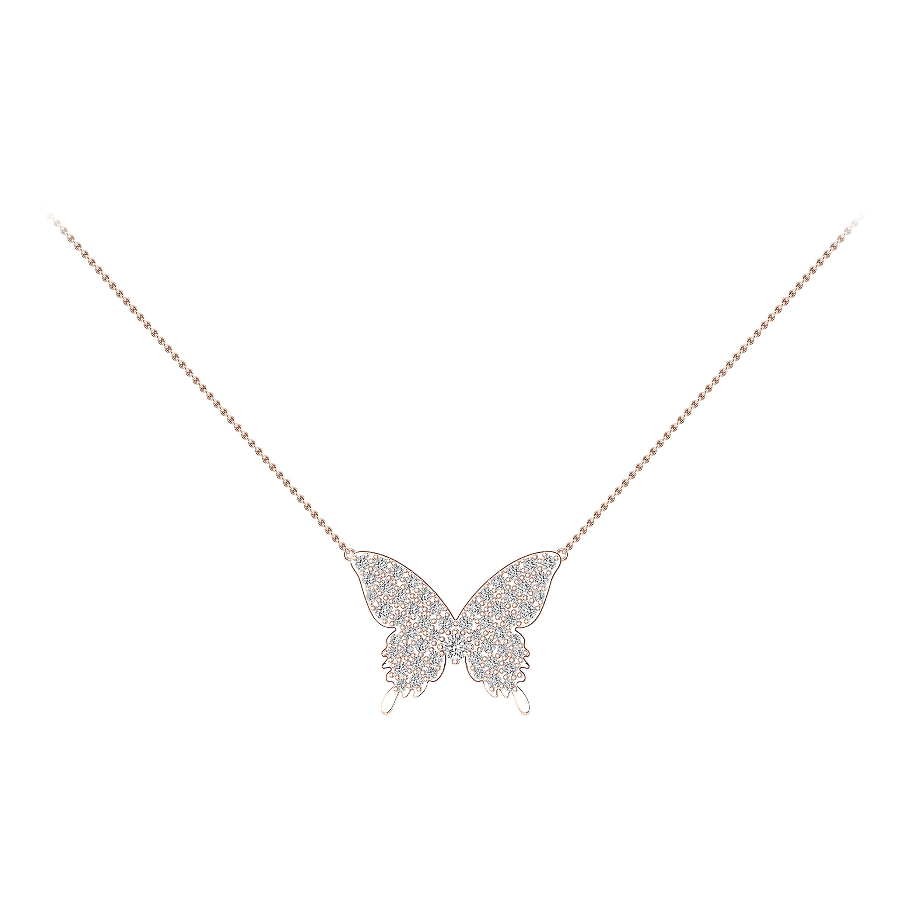 Diamond Butterfly Necklace in 18 Karat Rose Gold For Sale