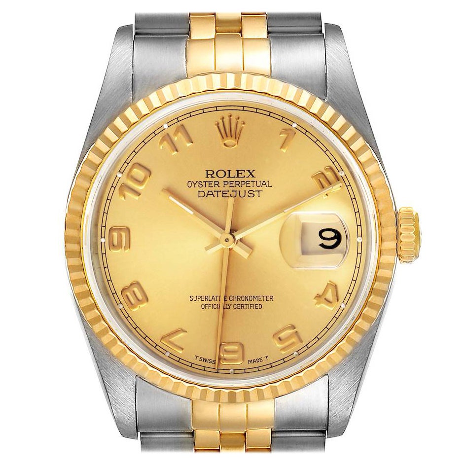 Rolex Datejust Steel 18K Yellow Gold Champagne Dial Watch 16233 Box Papers For Sale