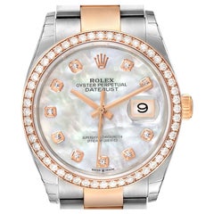 Rolex Datejust 36 Steel Rose Gold MOP Diamond Unisex Watch 126281 Box Card