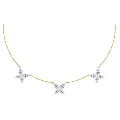 Diamond Three Flower-Butterfly Choker Necklace in 18 Karat Yellow Gold