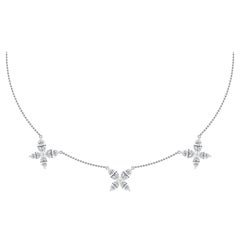 Diamond Three Flower-Butterfly Choker Necklace in 18 Karat White Gold
