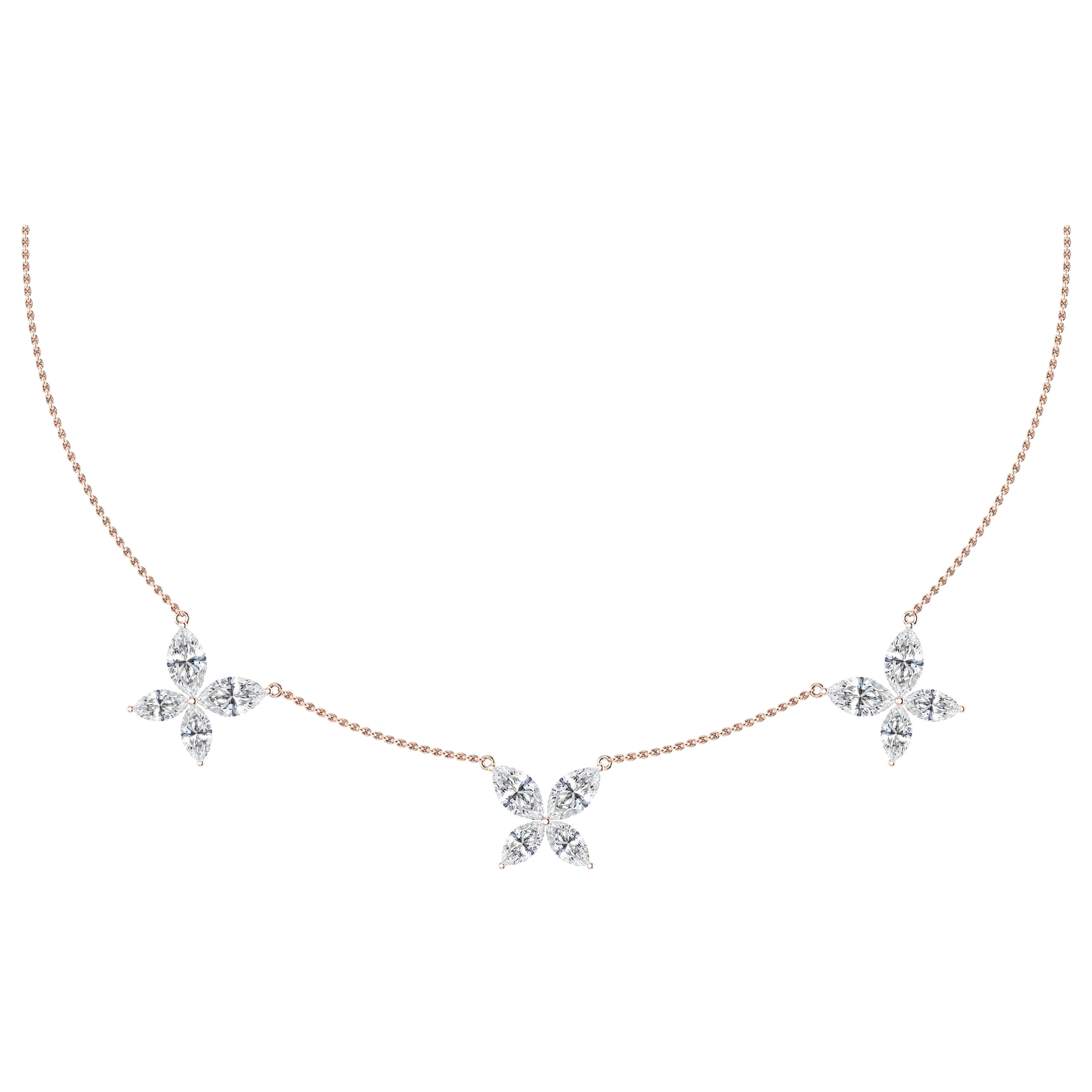 Collier ras du cou à trois papillons en or rose 18 carats et diamants