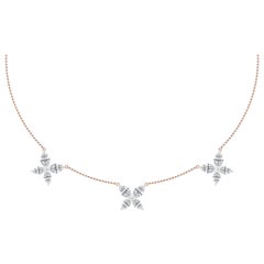 Diamond Three Flower-Butterfly Choker Necklace in 18 Karat Rose Gold