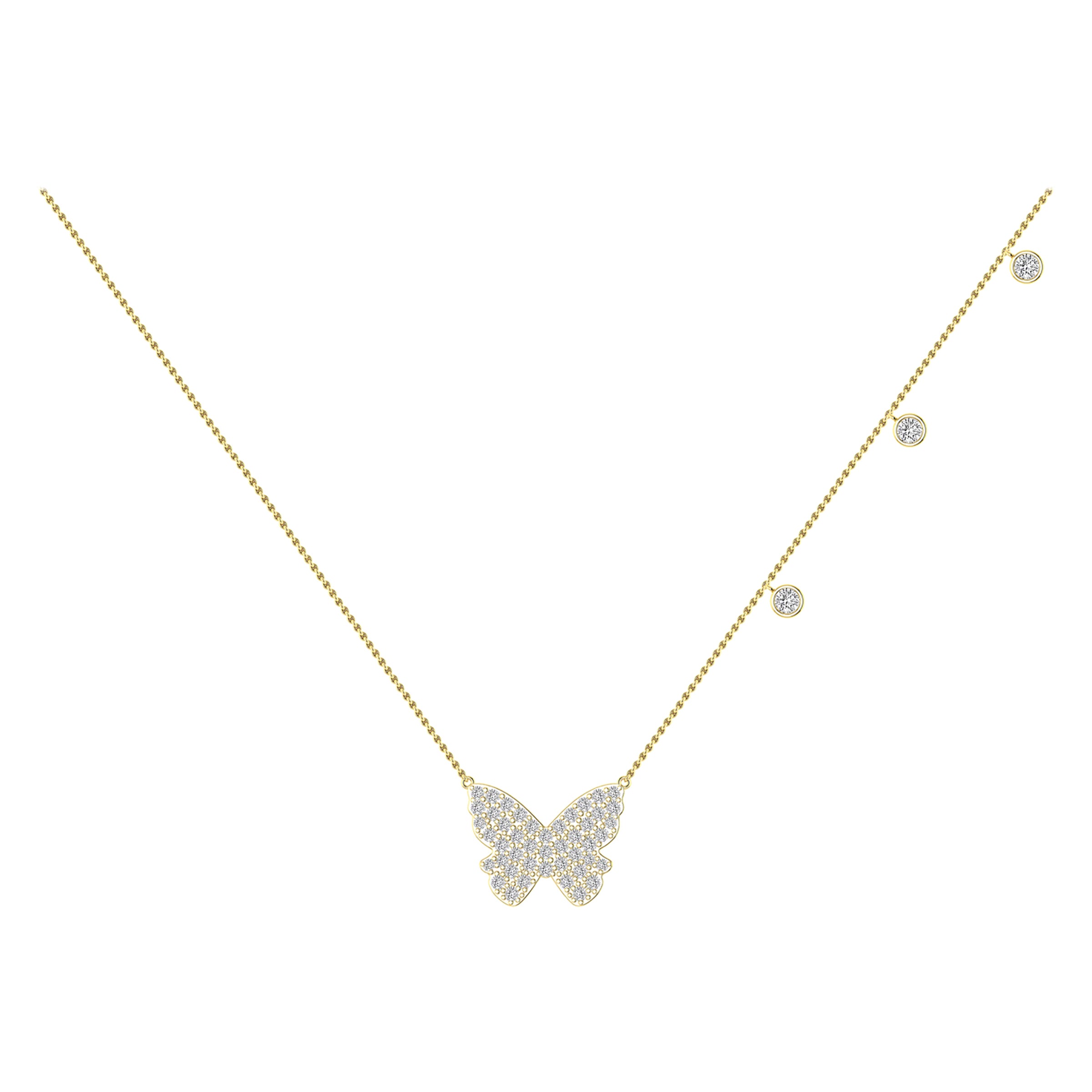 Pave Diamond Butterfly Necklace in 18 Karat Yellow Gold For Sale