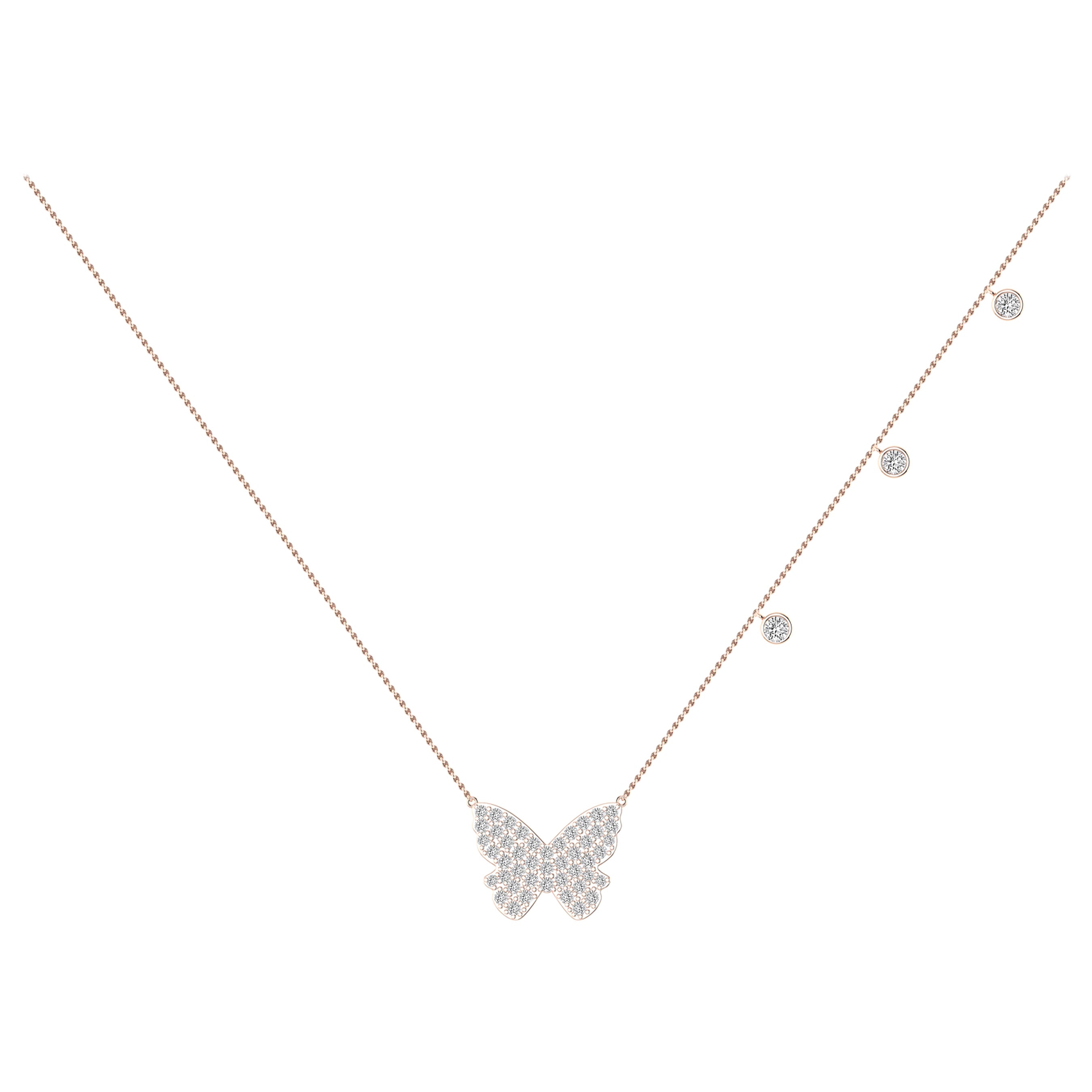 Pave Diamond Butterfly Necklace in 18 Karat Rose Gold For Sale