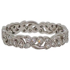 Diamond Floral Eternity Wedding Band Ring 18 Karat White Gold