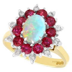 Vintage Opal, 1.10Ct Ruby and Diamond Yellow Gold Cocktail Ring