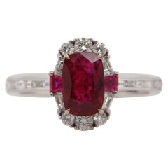 GRS Certified Burmese No Heat 1.56 Carat 'Pigeon Blood' Ruby and Diamond Ring