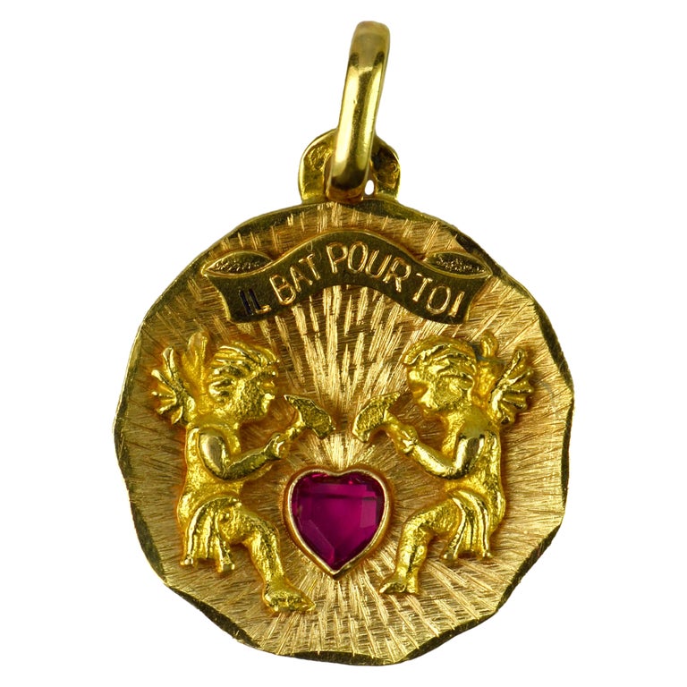 French 18K Yellow Gold Ruby My Heart Beats for You Cupid Love Charm Pendant  at 1stDibs | il bat pour toi meaning, my heart beats for you in french, my  yellow meaning