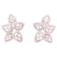 18K Diamond Cluster Flower Petal Earrings White Gold