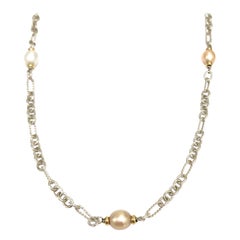 David Yurman Link Pearl Necklace in 18K Yellow Gold and Silver