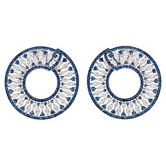 18 Karat White Gold 9.15 Carat Sapphire and Diamond Cocktail Stud Hoop Earrings