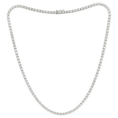 14K White Gold Diamond Straight Line Tennis Necklace, 12.50 Carats 