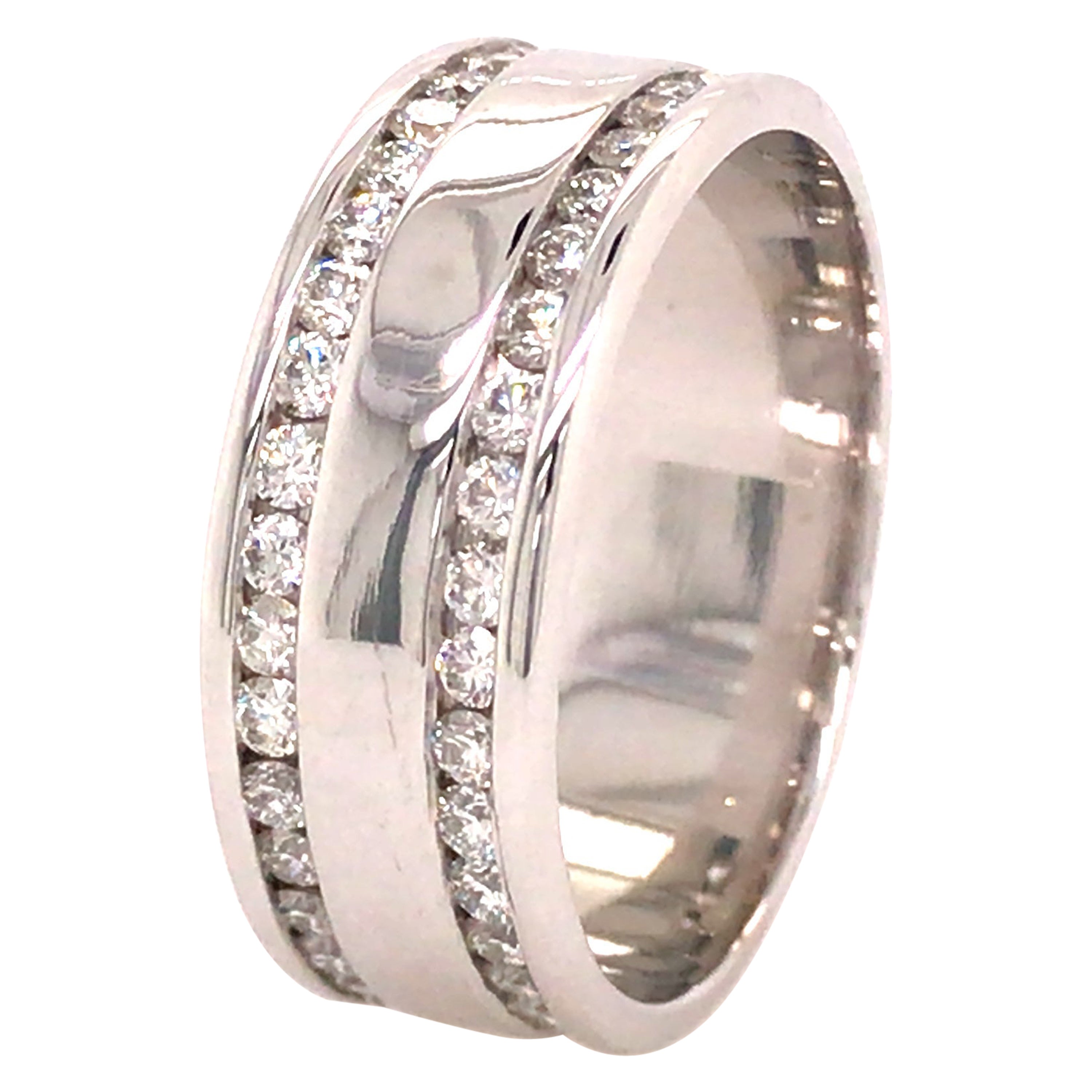 14K Diamond Double Row Channel Set Eternity Band White Gold For Sale