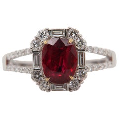 GRS Certified Burmese No Heat 1.52 Carat 'Pigeon Blood' Ruby and Diamond Ring