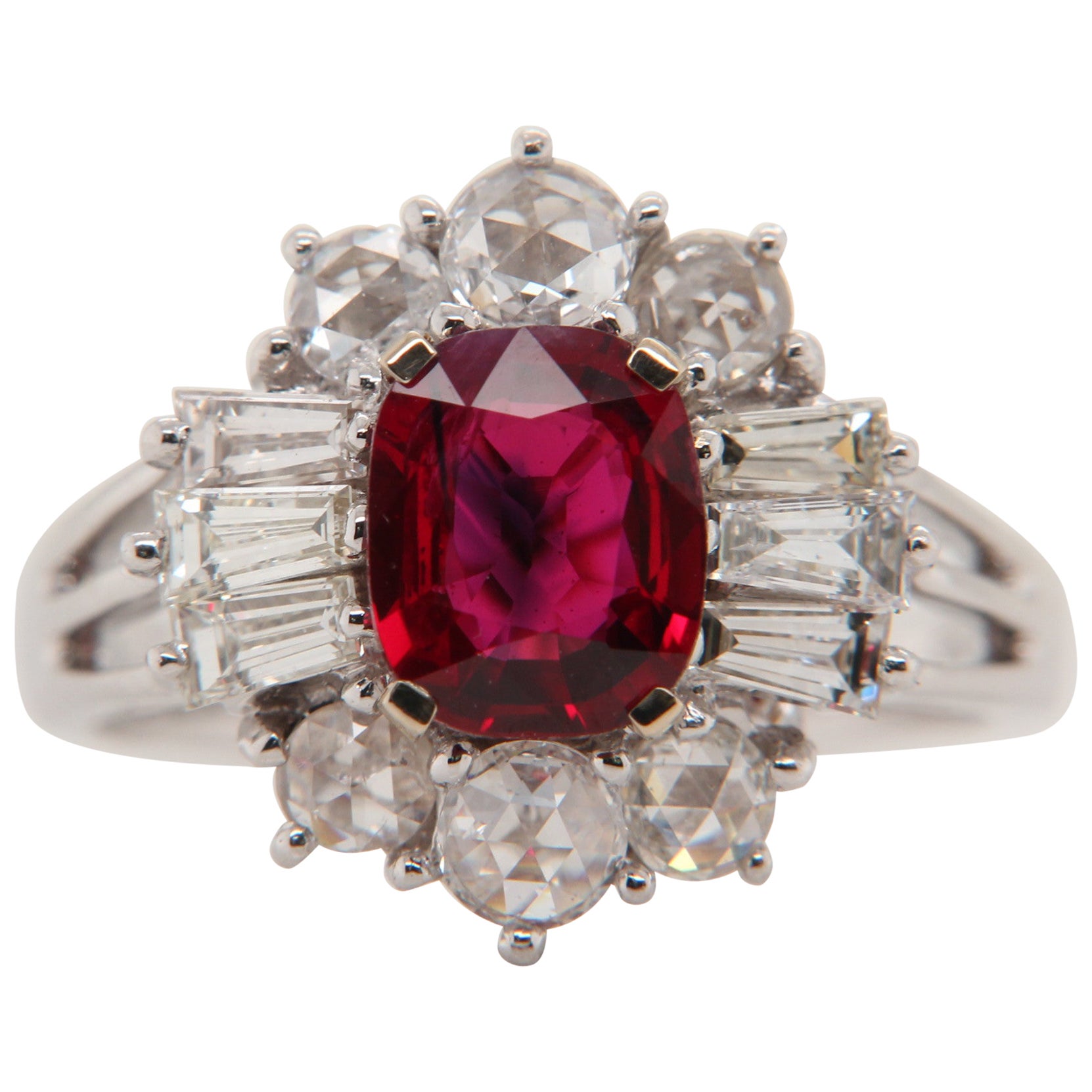 GRS Certified Burmese No Heat 1.38 Carat 'Pigeon Blood' Ruby and Diamond Ring