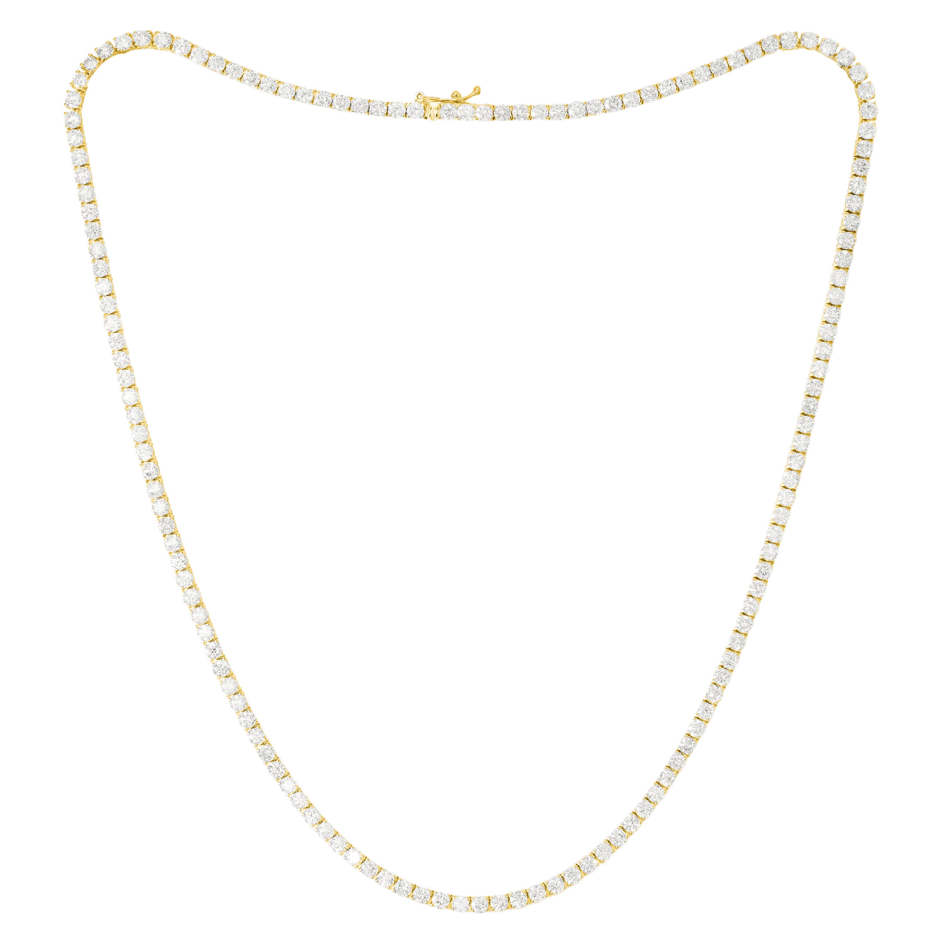 Diana M. 14K Yellow Gold Diamond Straight Line Tennis Necklace, 8.10 Carats 