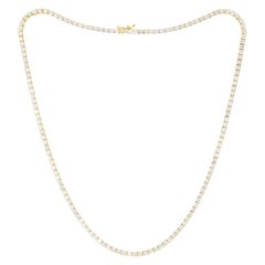 14K Yellow Gold Diamond Straight Line Tennis Necklace, 8.10 Carats 