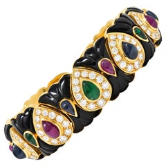 Craig Drake Diamond Ruby Emerald Sapphire Onyx 18 Karat Gold Cuff Bracelet
