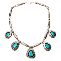 Native American Bernadette Eustace Sterling Silver Turquoise Shadow Box Necklace